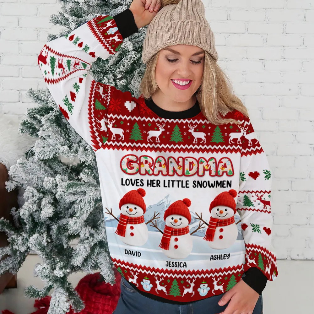 Grandma And Her Snowmen - Personalized Custom All-Over-Print Sweatshirt - Image 5