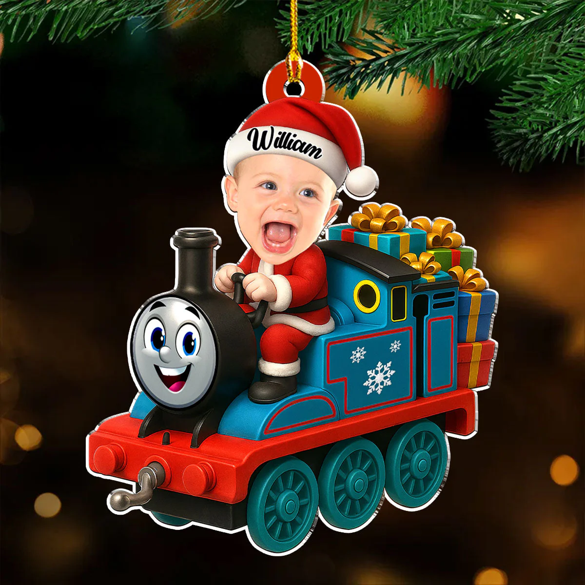 Acrylic Ornament Personalized Santa Train Tree Decor, Cute Cartoon Style, Festive Joy, A Unique Gift for Kids & Family - Image 4