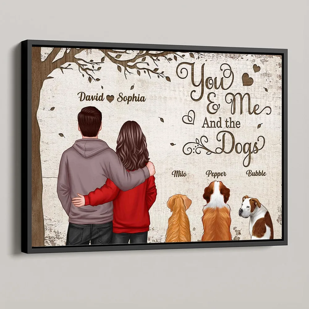 You & Me and the Dogs Custom Poster, Hugging Couple with Pets, Modern Wall Art, Unique Gift for Couples and Dog Lovers - Image 2