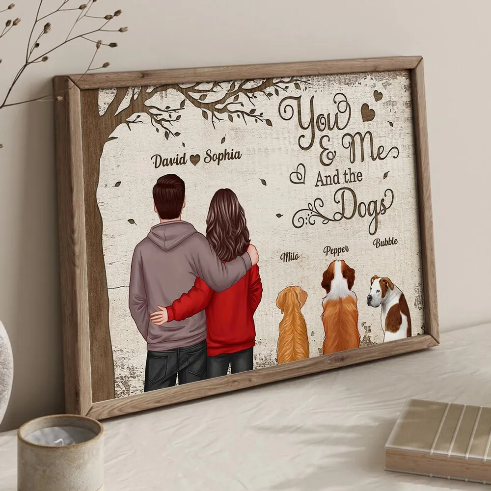 You & Me and the Dogs Custom Poster, Hugging Couple with Pets, Modern Wall Art, Unique Gift for Couples and Dog Lovers - Image 4