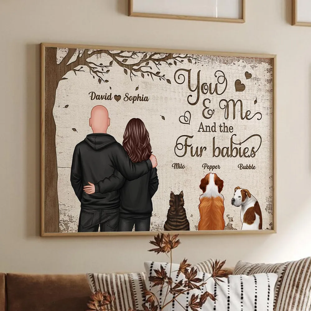 You & Me and the Dogs Custom Poster, Hugging Couple with Pets, Modern Wall Art, Unique Gift for Couples and Dog Lovers - Image 6