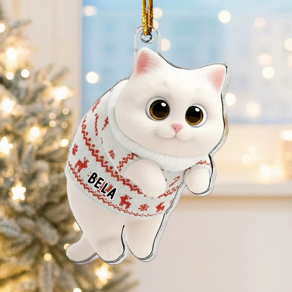 Acrylic Ornament - Cute Cat in Holiday Sweater, Customizable Tree Decor, a Unique Gift for Cat Lovers
