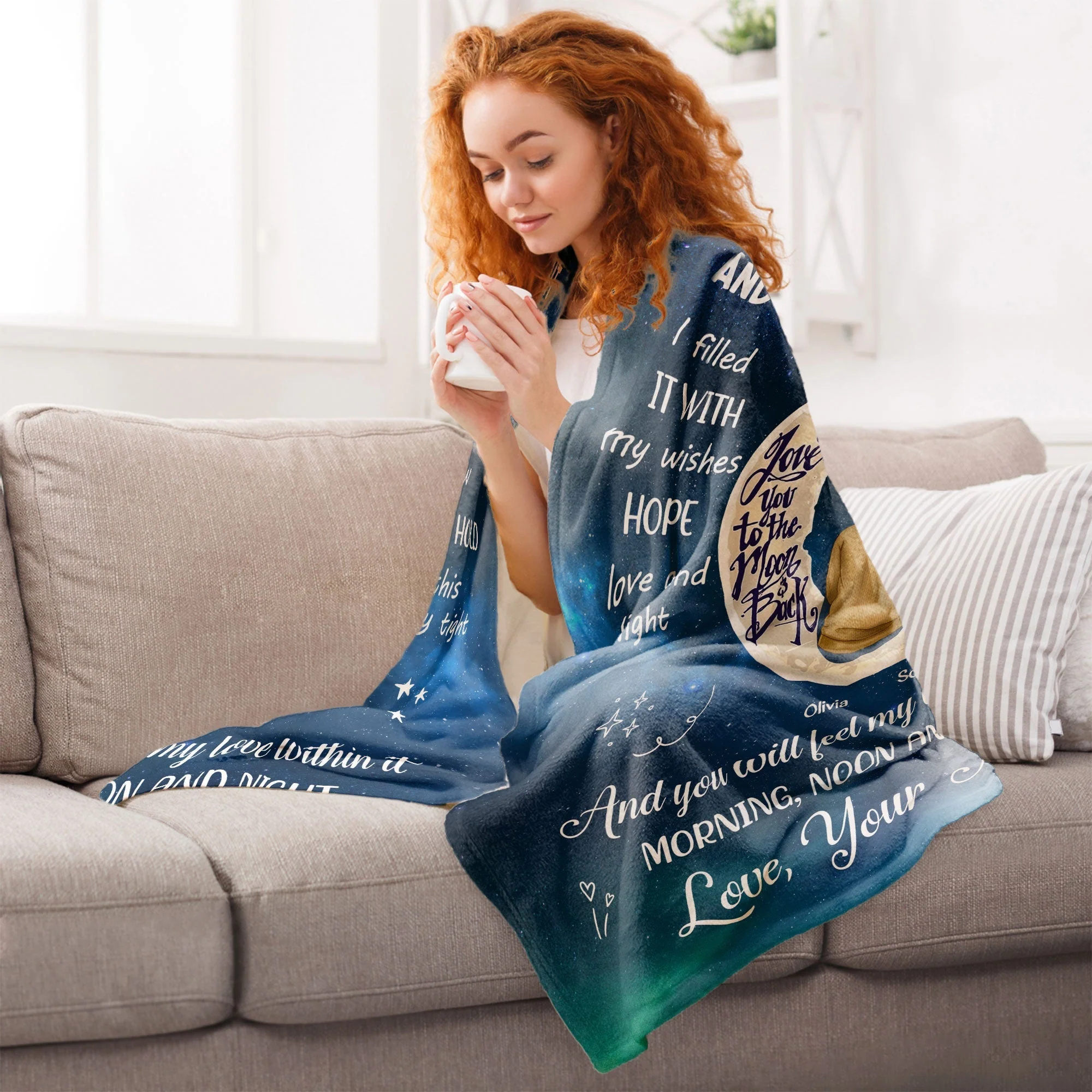 Granddaughter Blanket - Galaxy Moon & Stars, grandma & child sitting, I love you to the moon and back - unique gift - Image 8