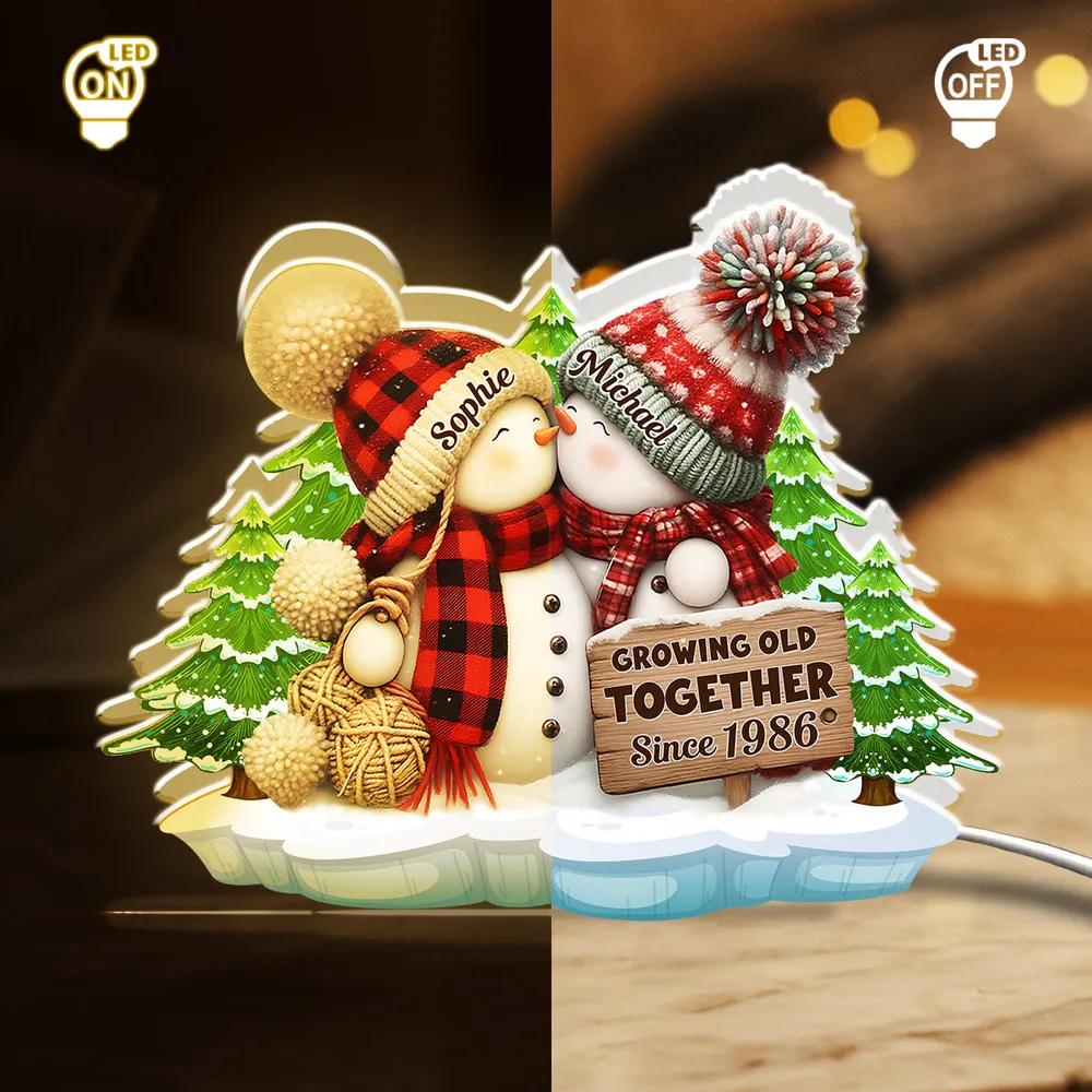 Acrylic Light Box, Snowman Couple Hug in Winter Pines, Warm Glow Decor, Growing Old Together, Unique Gift for Couples - Image 6
