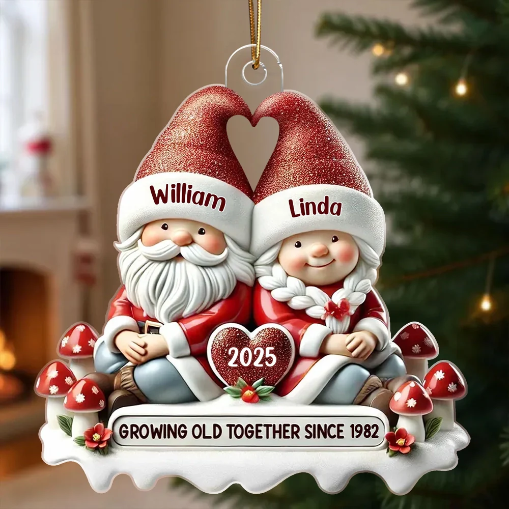 Santa Couple Acrylic Ornament with Heart - Festive Christmas Tree Decor, romantic keepsake, a unique creative gift for couples - Image 2