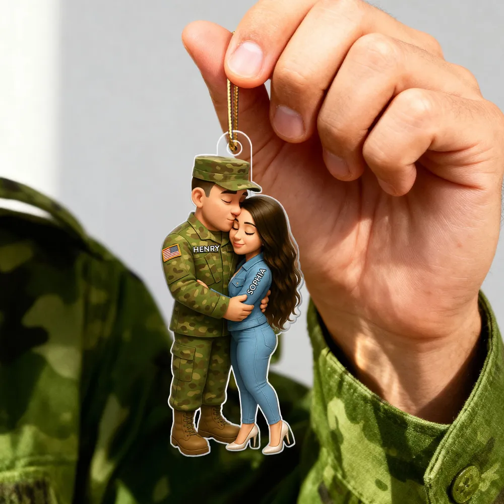 Acrylic Ornament - Custom Military Couple Hugging, Christmas Tree Decor, tender keepsake, a unique gift for Couples, Him or Her - Image 3