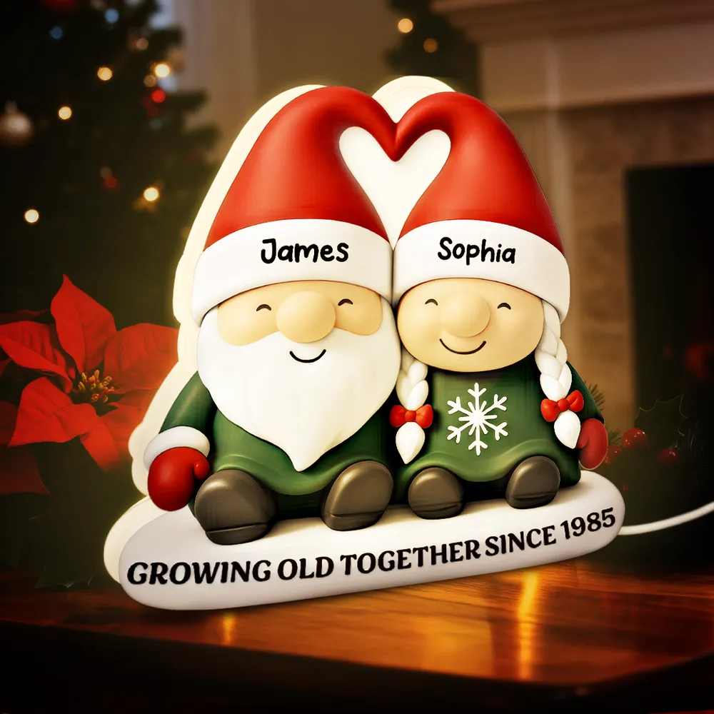Acrylic Light Box, Christmas Gnome Couple Warm Glow for Bedroom & Shelf, Growing Old Together, Unique Gift for Couples - Image 5