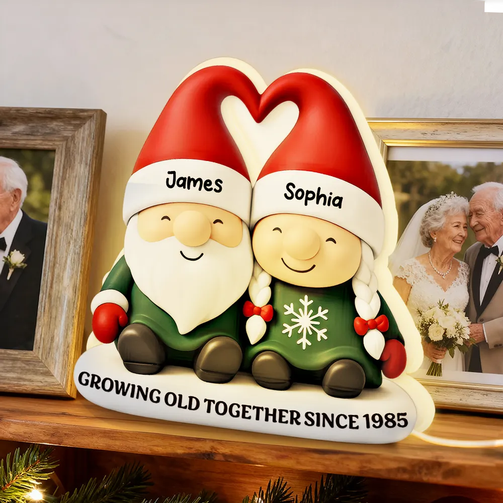 Acrylic Light Box, Christmas Gnome Couple Warm Glow for Bedroom & Shelf, Growing Old Together, Unique Gift for Couples - Image 6