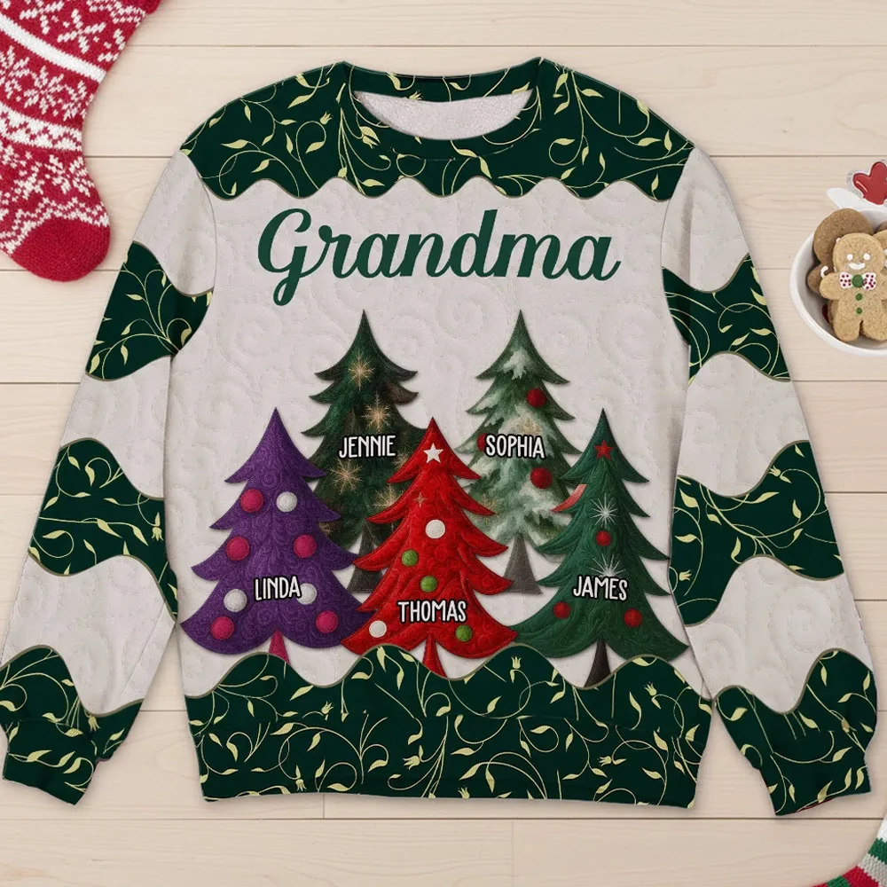 Grandma & Grandpa's Cozy Christmas Tree Family Sweatshirt, Unique All-Over Print Holiday Gift