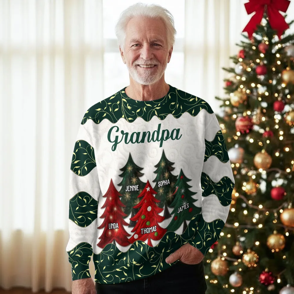 Grandma & Grandpa's Cozy Christmas Tree Family Sweatshirt, Unique All-Over Print Holiday Gift - Image 3