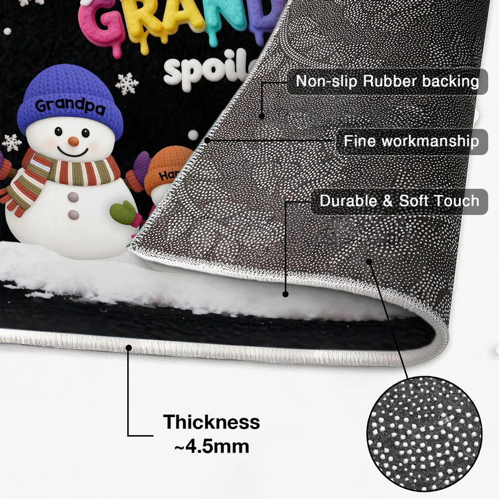 Doormat Personalized Snowman Family for Entryway, Grandkids Spoiled Here, cozy winter look, unique gift for Grandparents - Image 5
