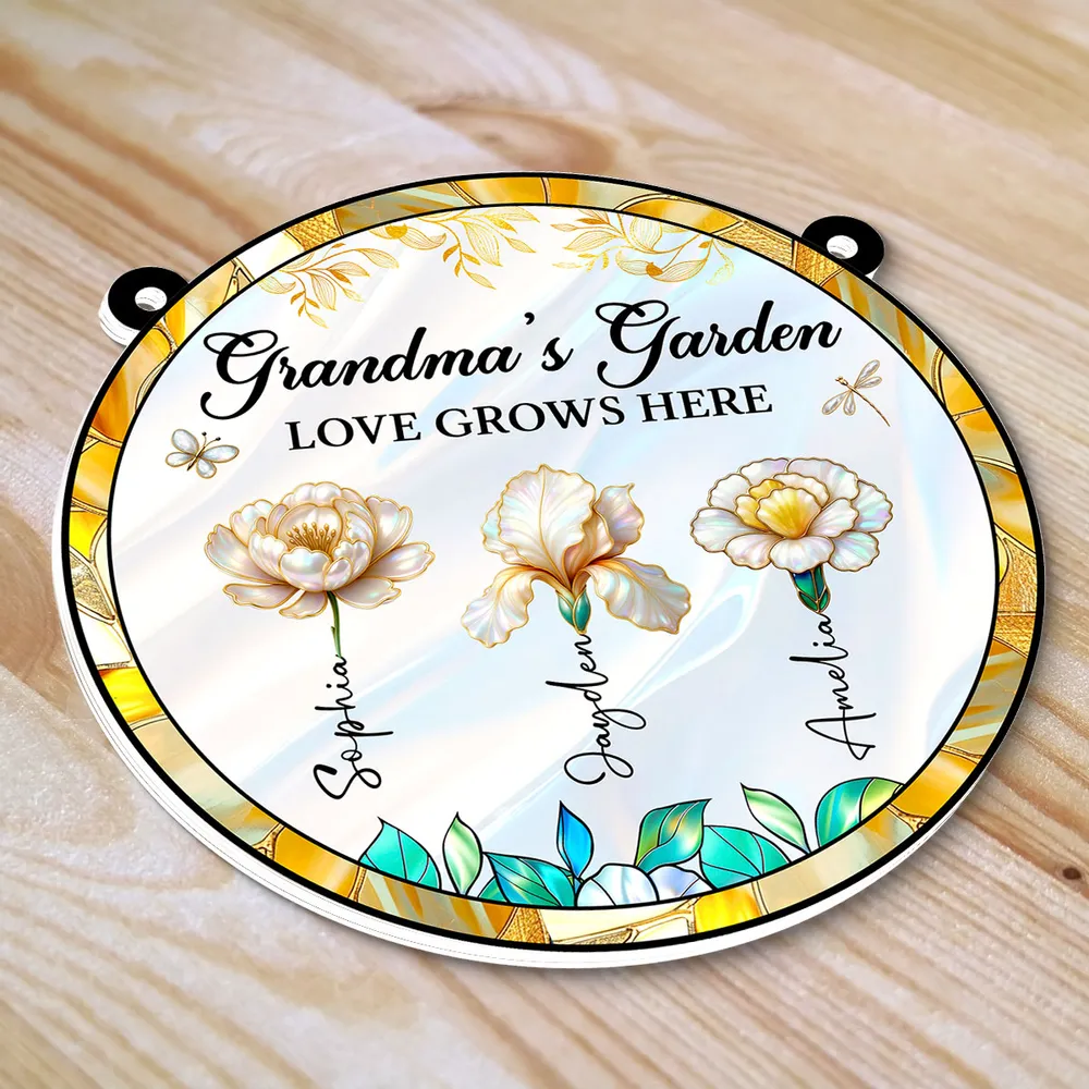 Personalized Acrylic Suncatcher Ornament – Grandma’s Garden “Love Grows Here”, thoughtful gift-ready keepsake for Grandma - Image 2