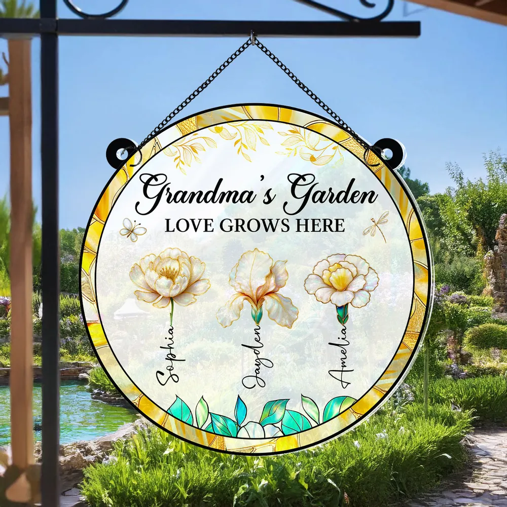 Personalized Acrylic Suncatcher Ornament – Grandma’s Garden “Love Grows Here”, thoughtful gift-ready keepsake for Grandma - Image 6