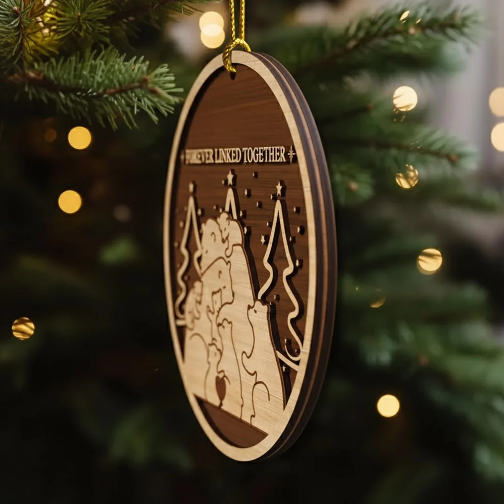 Wooden Ornament Bear Family, Customizable, for Christmas Tree or Nursery, rustic two-tone wood, unique gift for Parents - Image 2