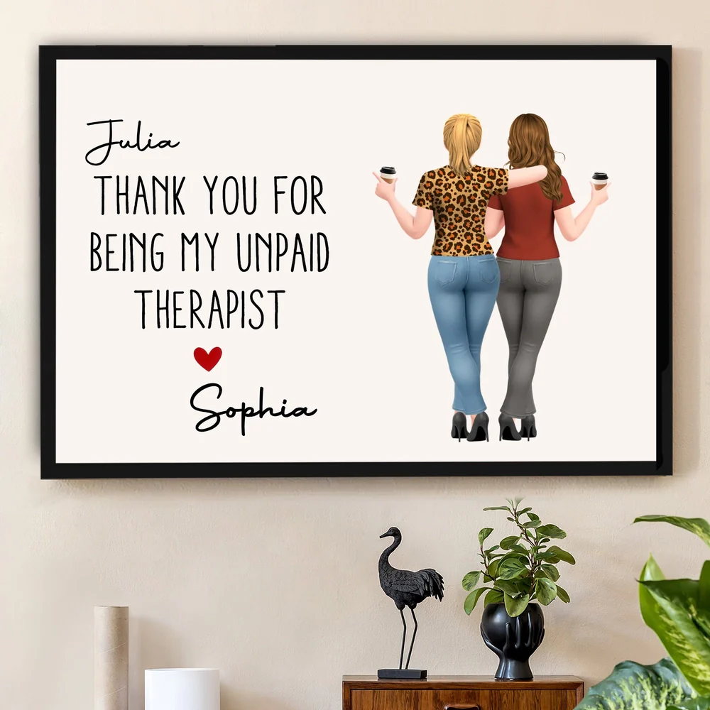 Mug with Hugging Friends Art, Thank You for Being My Unpaid Therapist, Customizable Unique Gift for Coworker or Best Friend - Image 8