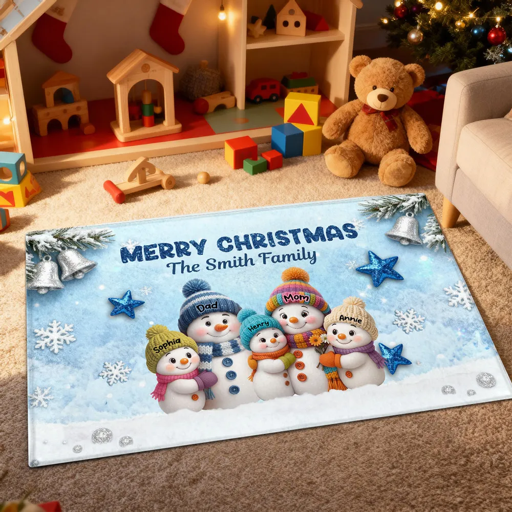 Doormat - Personalized Snowman Family Christmas Welcome, Non-Slip & Easy-Clean, cozy entryway decor, unique gift for families - Image 6