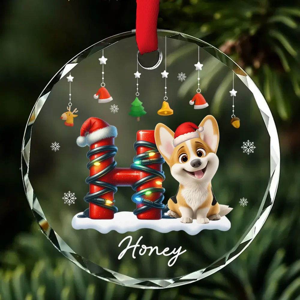 Crystal Ornament - Cute Puppy in Santa Hat, Snowflakes, Personalized Christmas decor, unique gift for dog lovers - Image 2