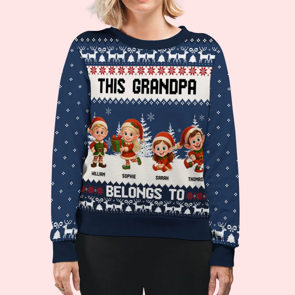 Sweatshirt with Christmas Elves, Custom All-Over Print for Nana, Cozy, Unique Holiday Gift, This Nana Belongs To - Image 4