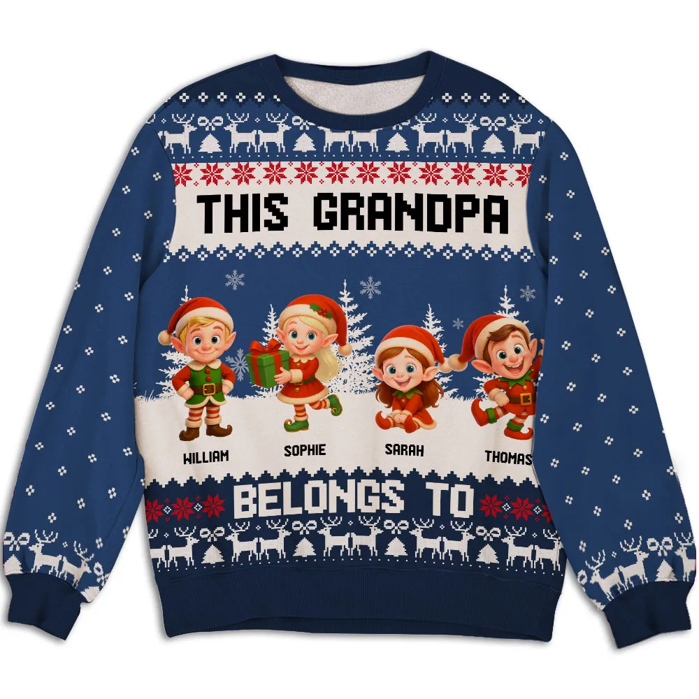 Sweatshirt with Christmas Elves, Custom All-Over Print for Nana, Cozy, Unique Holiday Gift, This Nana Belongs To - Image 6