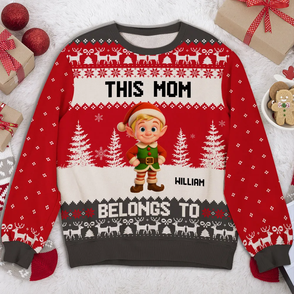 Sweatshirt with Christmas Elves, Custom All-Over Print for Nana, Cozy, Unique Holiday Gift, This Nana Belongs To - Image 7