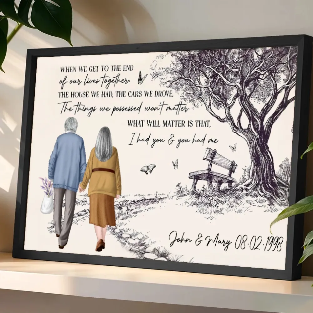 Hand-Drawn Elderly Couple Holding Hands Art Poster or Canvas - Sentimental 'I Had You & You Had Me' Quote, Unique Anniversary Gift - Image 2