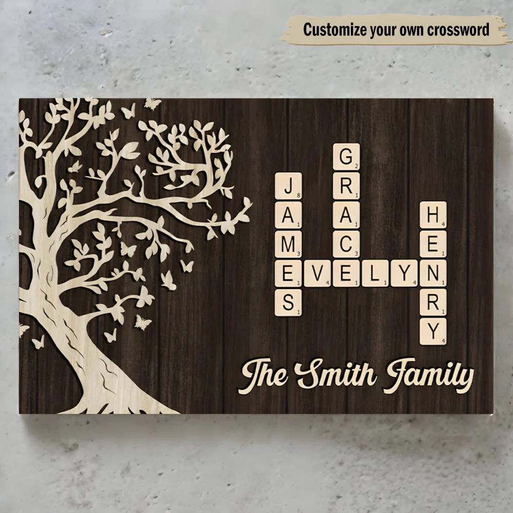 Family Crossword Poster - Custom Tree Wall Art, Warm Wood Look, A Unique Gift for Mom, Dad & Grandparents - Image 9