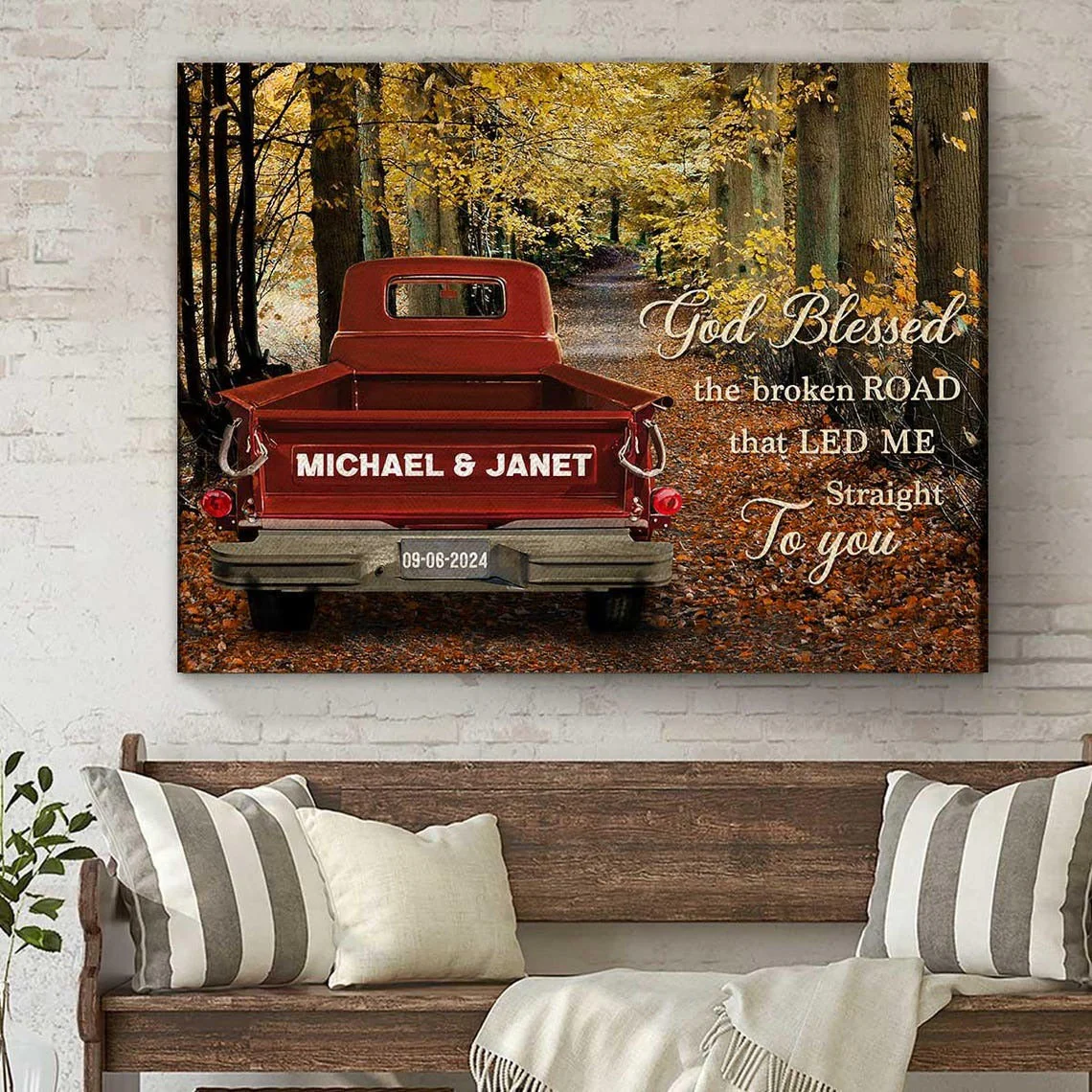 Vintage Truck Poster - 'God Blessed the Broken Road' Forest Art, Personalized Gift for Couples, Wedding or Anniversary - Image 10