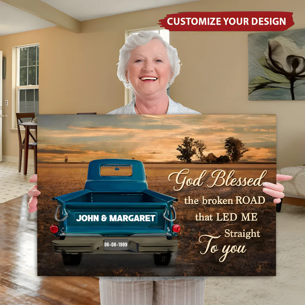 Vintage Truck Poster - 'God Blessed the Broken Road' Forest Art, Personalized Gift for Couples, Wedding or Anniversary - Image 3