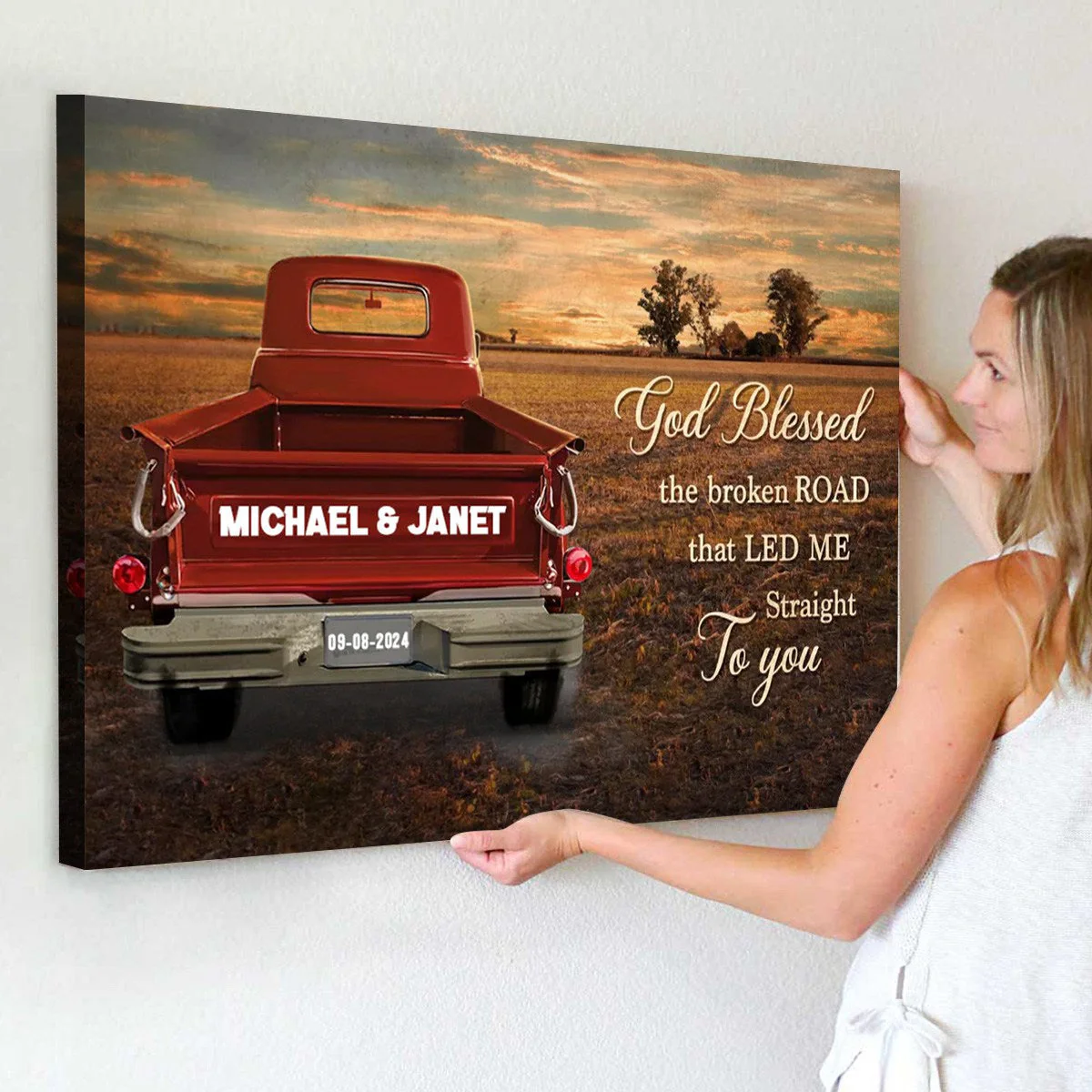 Vintage Truck Poster - 'God Blessed the Broken Road' Forest Art, Personalized Gift for Couples, Wedding or Anniversary - Image 7