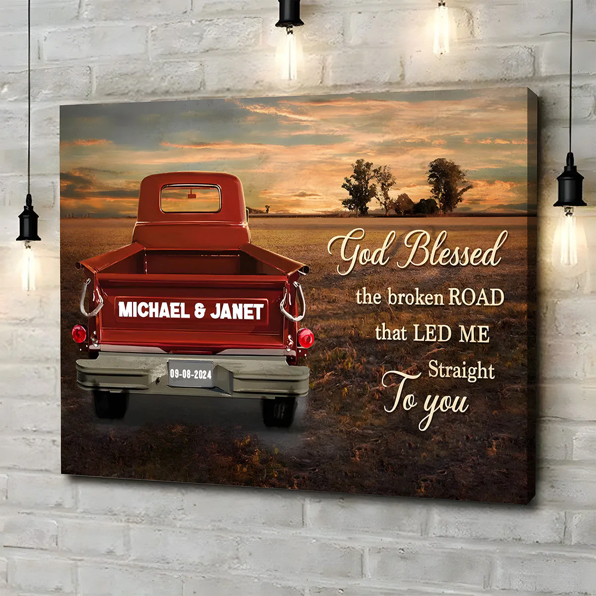 Vintage Truck Poster - 'God Blessed the Broken Road' Forest Art, Personalized Gift for Couples, Wedding or Anniversary - Image 9