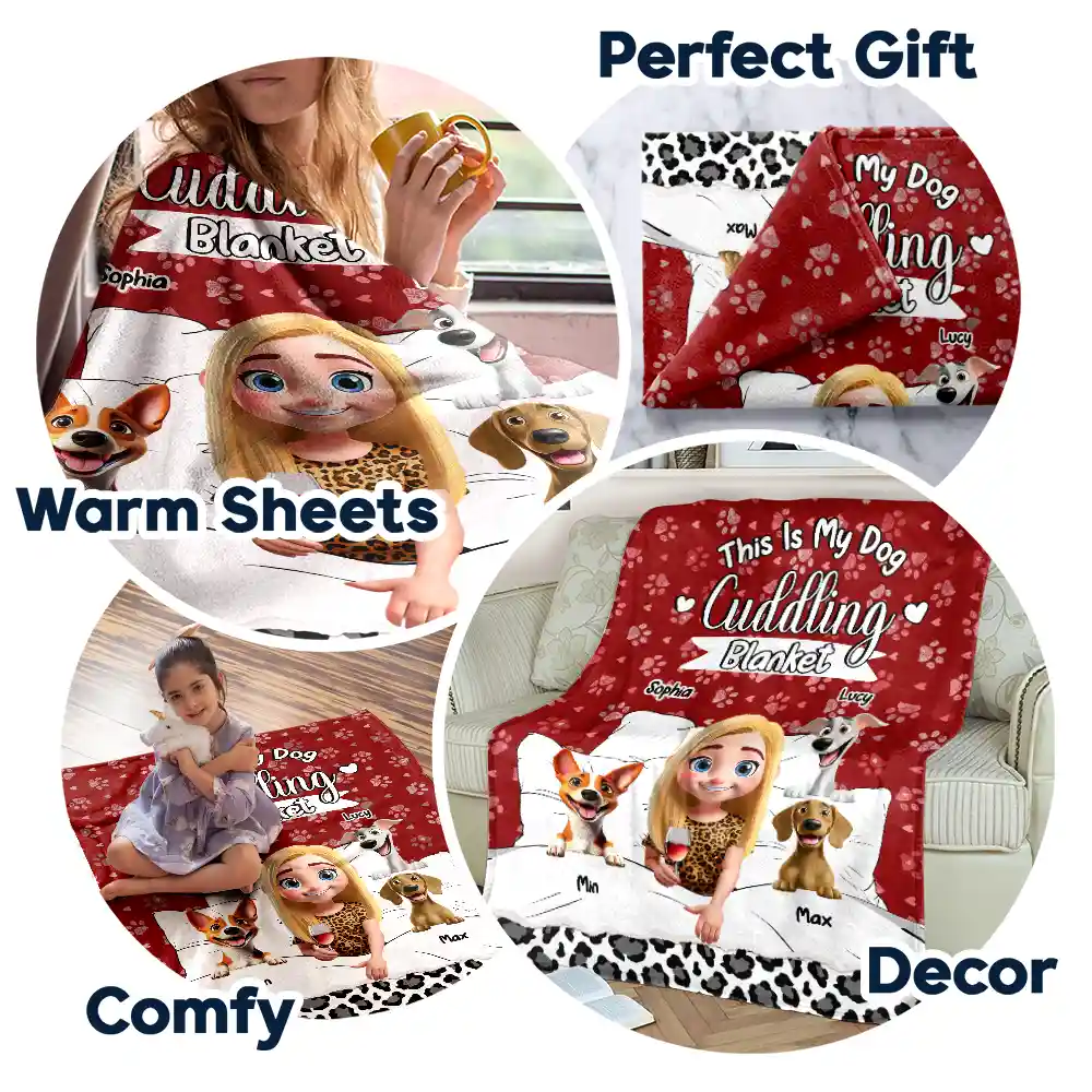 Fleece Blanket with Cute Dog Cartoon & Paw-Print Pattern, Cozy Cuddling Throw for Sofa or Bed, Unique Gift for Dog Lovers - Image 5