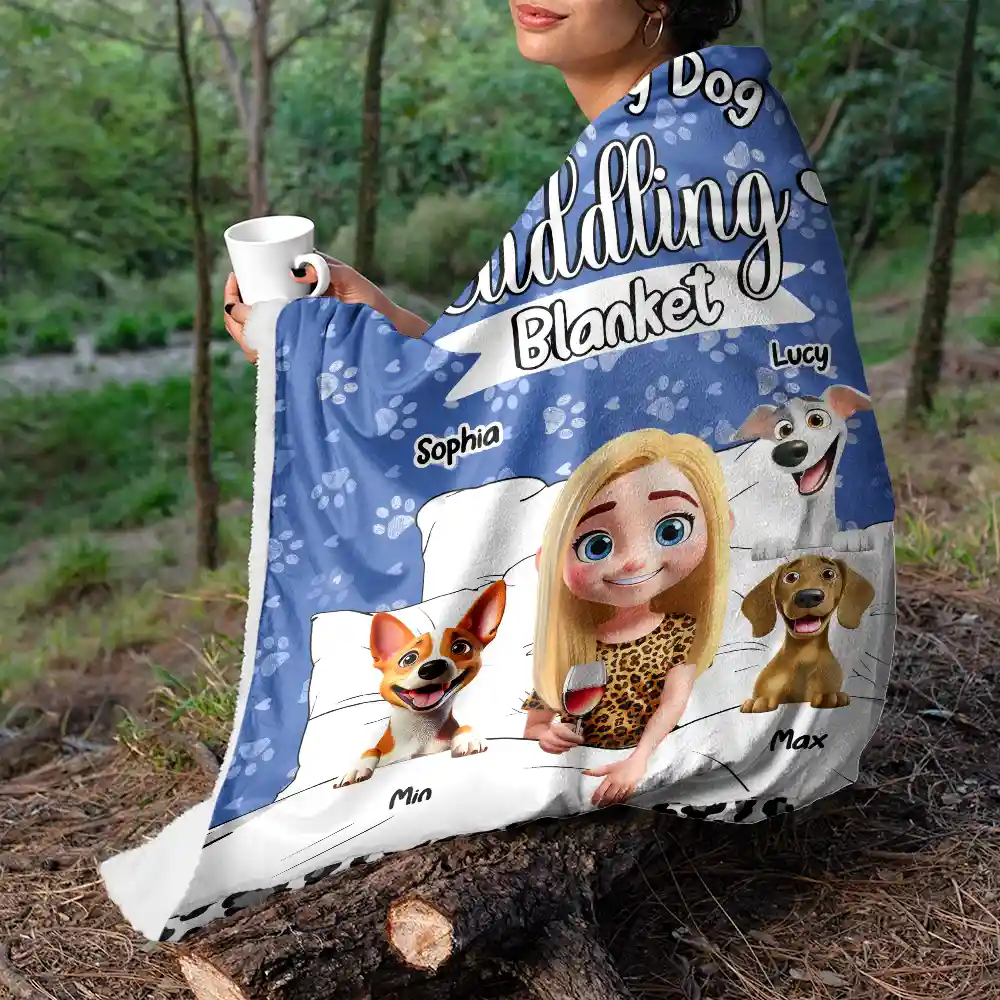 Fleece Blanket with Cute Dog Cartoon & Paw-Print Pattern, Cozy Cuddling Throw for Sofa or Bed, Unique Gift for Dog Lovers - Image 6
