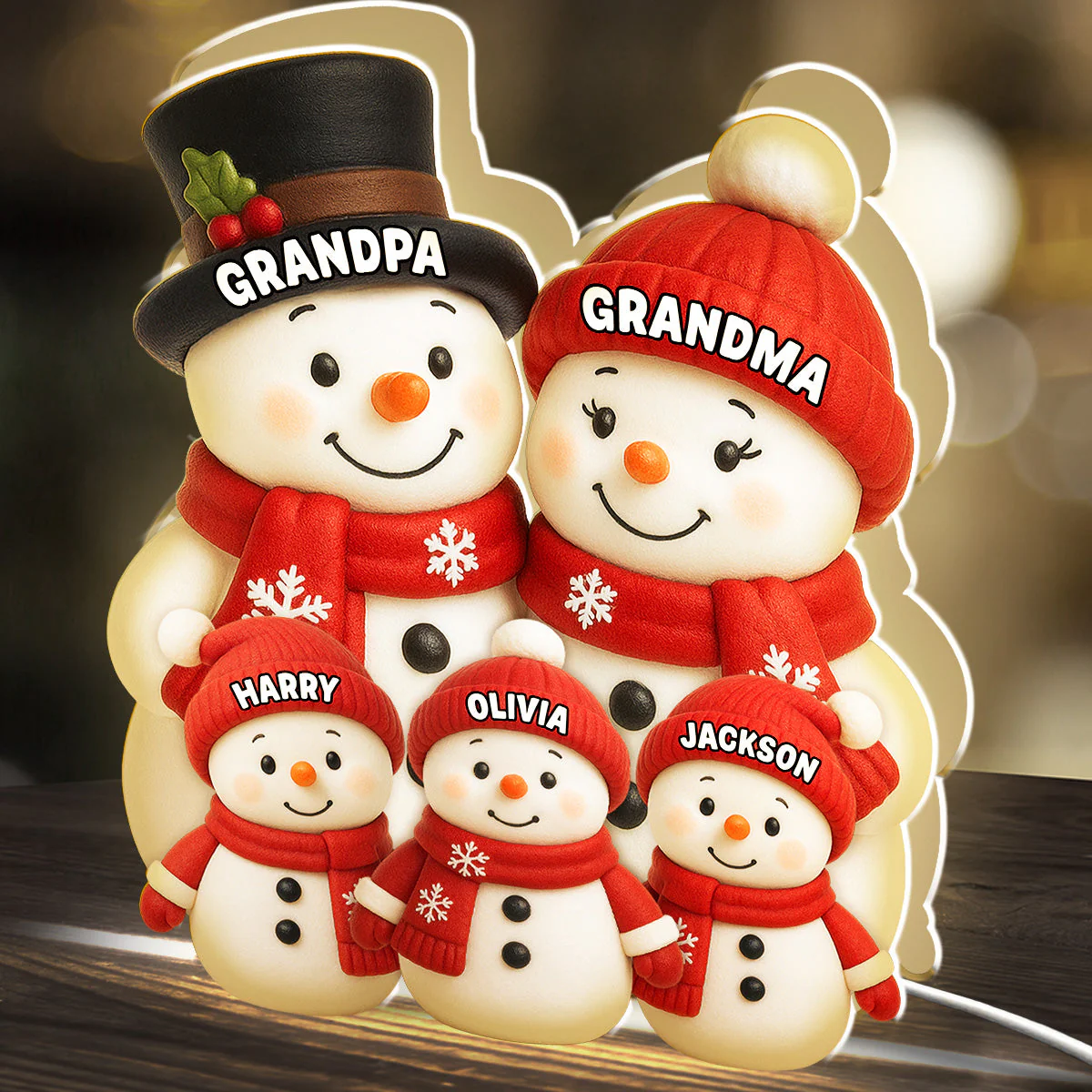 Acrylic Light Box Snowman Grandkids Design, Personalized, Warm Holiday Glow, Cozy Decor, A Unique Gift for Grandparents - Image 2