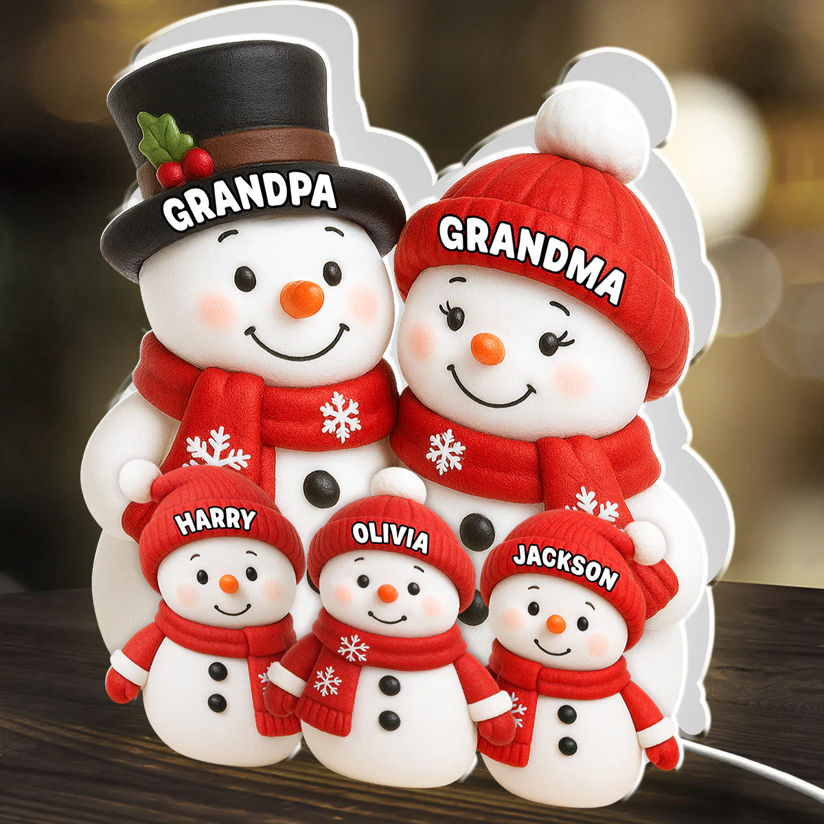 Acrylic Light Box Snowman Grandkids Design, Personalized, Warm Holiday Glow, Cozy Decor, A Unique Gift for Grandparents - Image 4