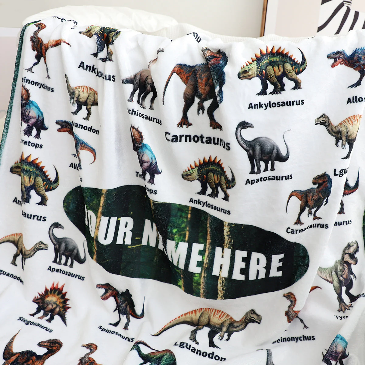 Personalized Dinosaur Chart Fleece Throw Blanket for Kids, Educational & Soft Warm Gift - Image 3