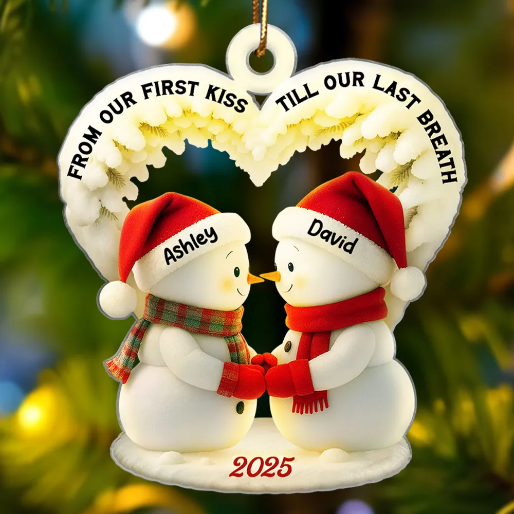 Snowmen Couple From Our First Kiss Till Our Last Breath - Personalized Acrylic Ornament - Christmas Gift for Couples - Image 3