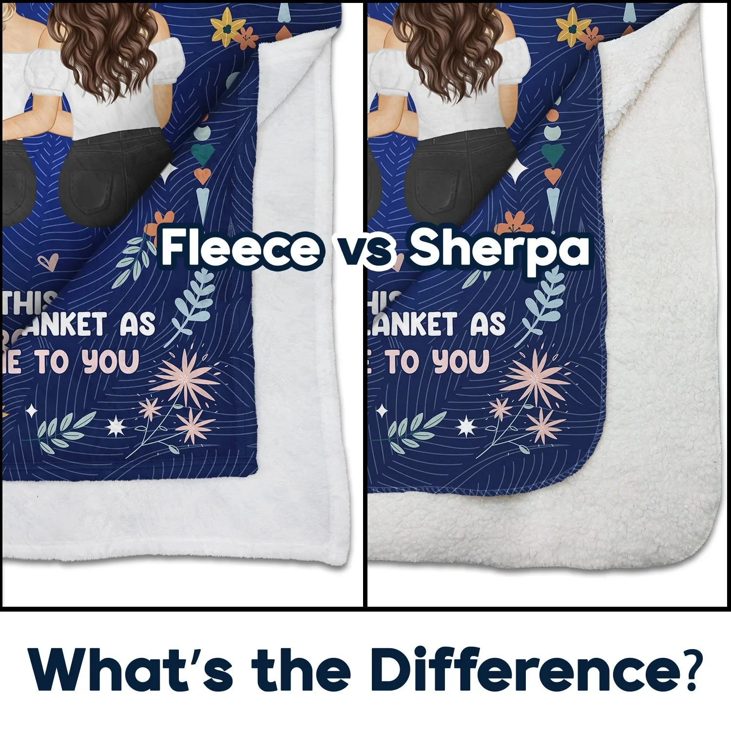 Fleece Blanket for Sister, Hugging Sisters Art with 'To My Sister' & 'A Hug from Me to You', Navy Floral, a Unique Gift - Image 5