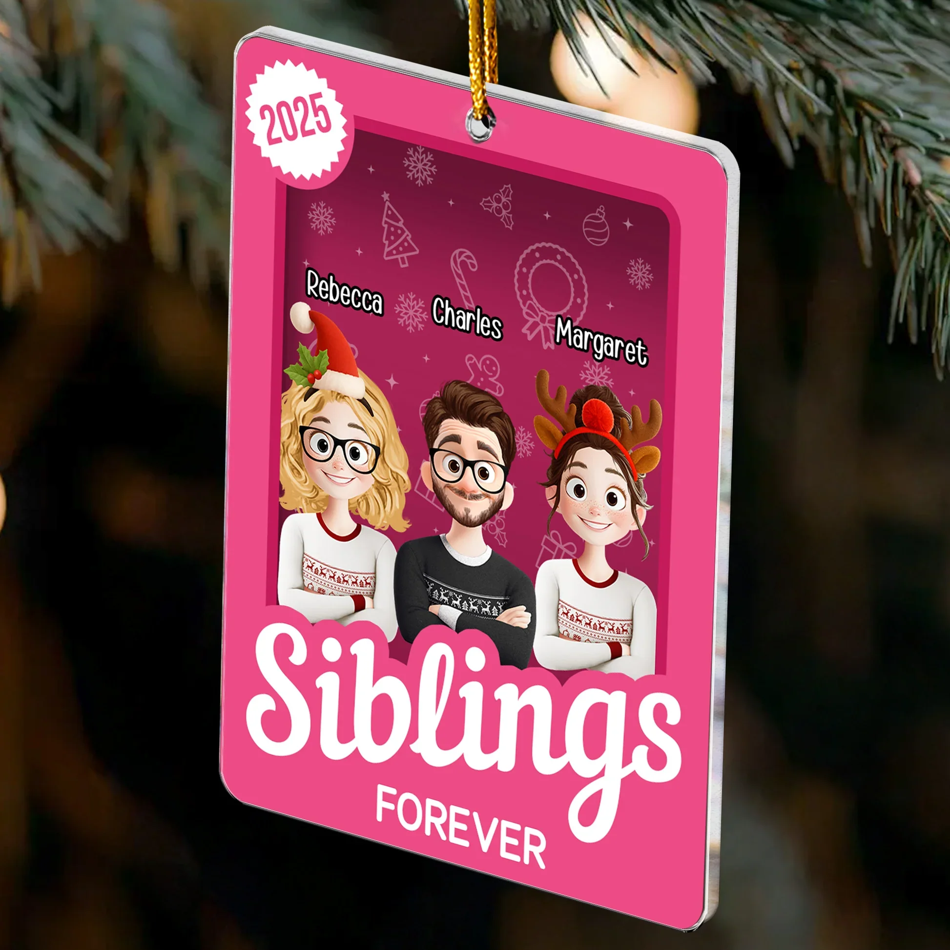 Siblings Forever Acrylic Ornament, Festive Cartoon Design, Christmas Tree Decor, Heartwarming Unique Gift for Brother & Sister - Image 3