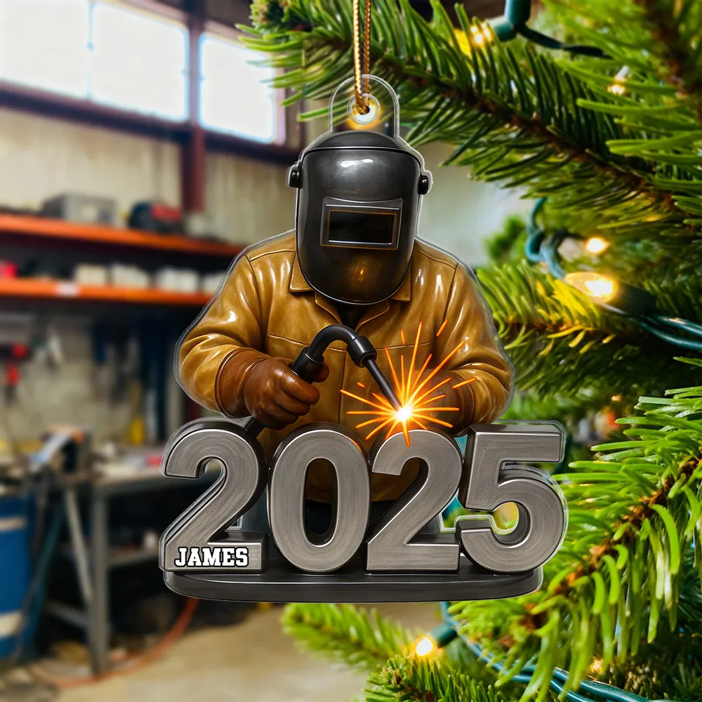 Welder Ornament with Helmet & Torch, Holiday Tree Decor with Bright Sparks, a unique gift for Metalworkers & Mechanics - Image 2