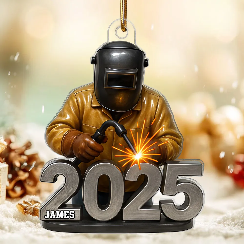 Welder Ornament with Helmet & Torch, Holiday Tree Decor with Bright Sparks, a unique gift for Metalworkers & Mechanics - Image 5