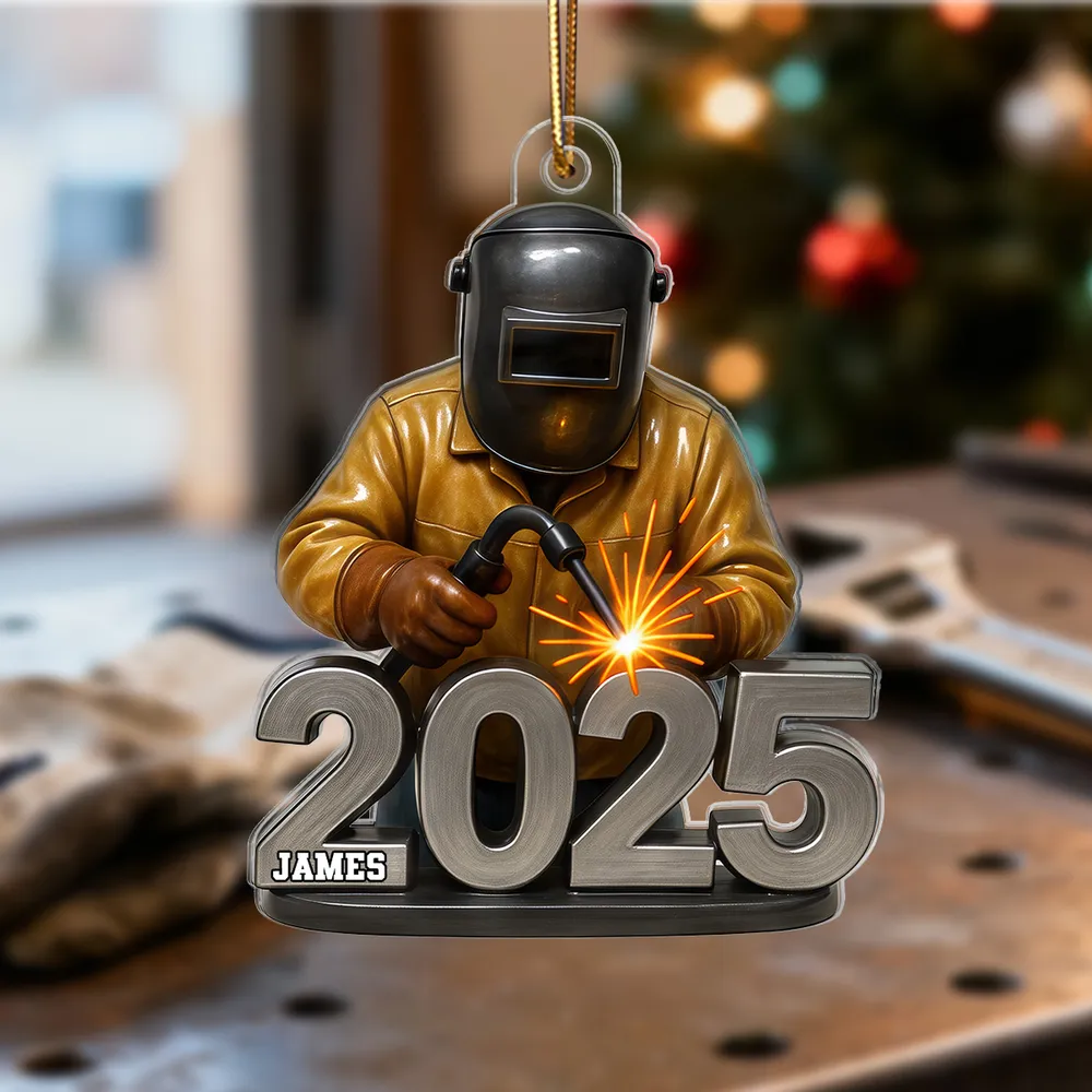 Welder Ornament with Helmet & Torch, Holiday Tree Decor with Bright Sparks, a unique gift for Metalworkers & Mechanics - Image 6