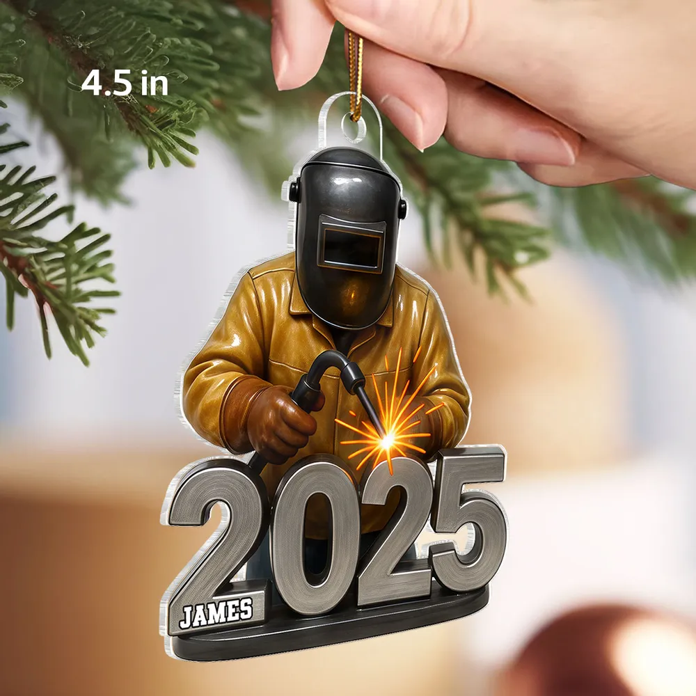 Welder Ornament with Helmet & Torch, Holiday Tree Decor with Bright Sparks, a unique gift for Metalworkers & Mechanics - Image 7