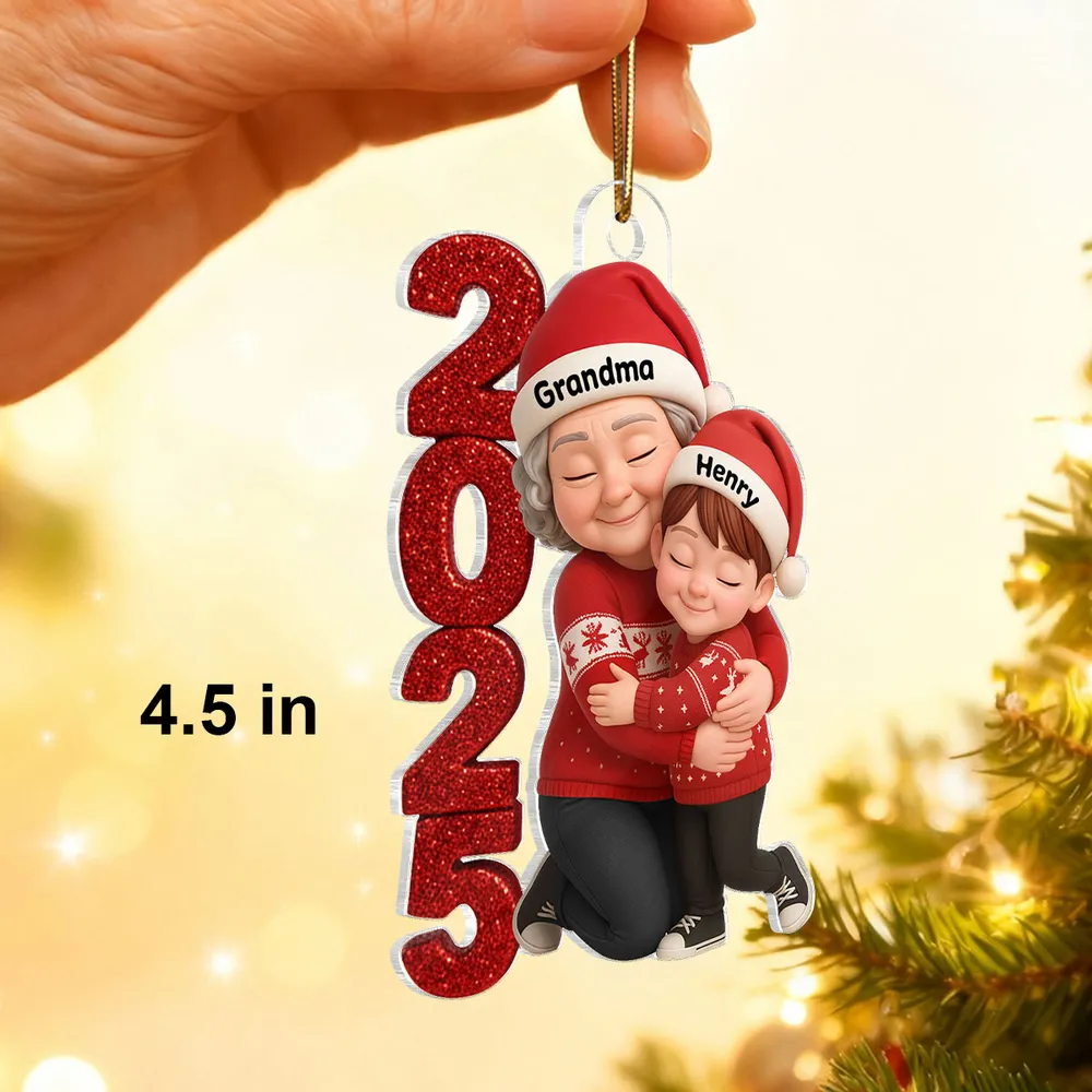 Acrylic Ornament - Personalized Grandma & Grandchild Hugging, Snowy Window - Christmas Keepsake, Unique Gift for Grandma - Image 2