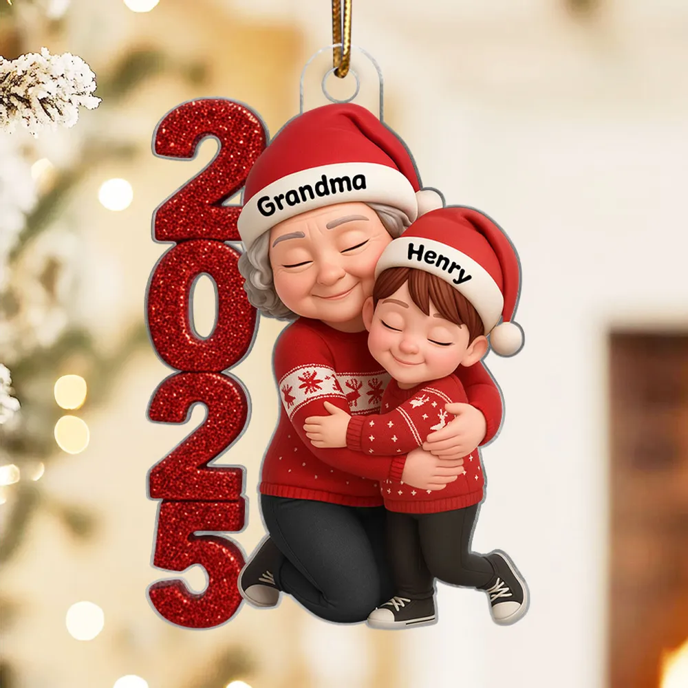Acrylic Ornament - Personalized Grandma & Grandchild Hugging, Snowy Window - Christmas Keepsake, Unique Gift for Grandma - Image 3