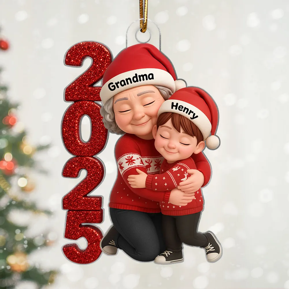 Acrylic Ornament - Personalized Grandma & Grandchild Hugging, Snowy Window - Christmas Keepsake, Unique Gift for Grandma - Image 5