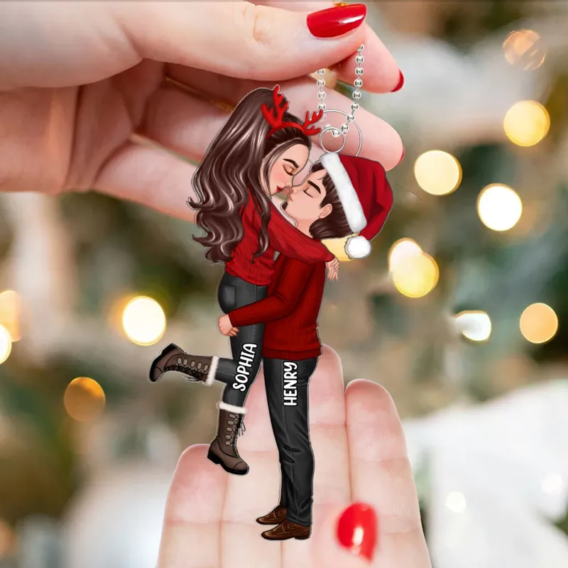 Acrylic Ornament, Personalized Christmas Couple Hug, Ready for the Tree, Romantic Keepsake, a Unique Gift for Your Partner - Image 2