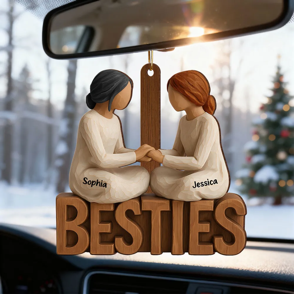 Wooden Ornament Besties Hand-in-Hand, Minimalist Carved Wood Design, Unique Gift for Best Friend, Ready to Hang - Image 3