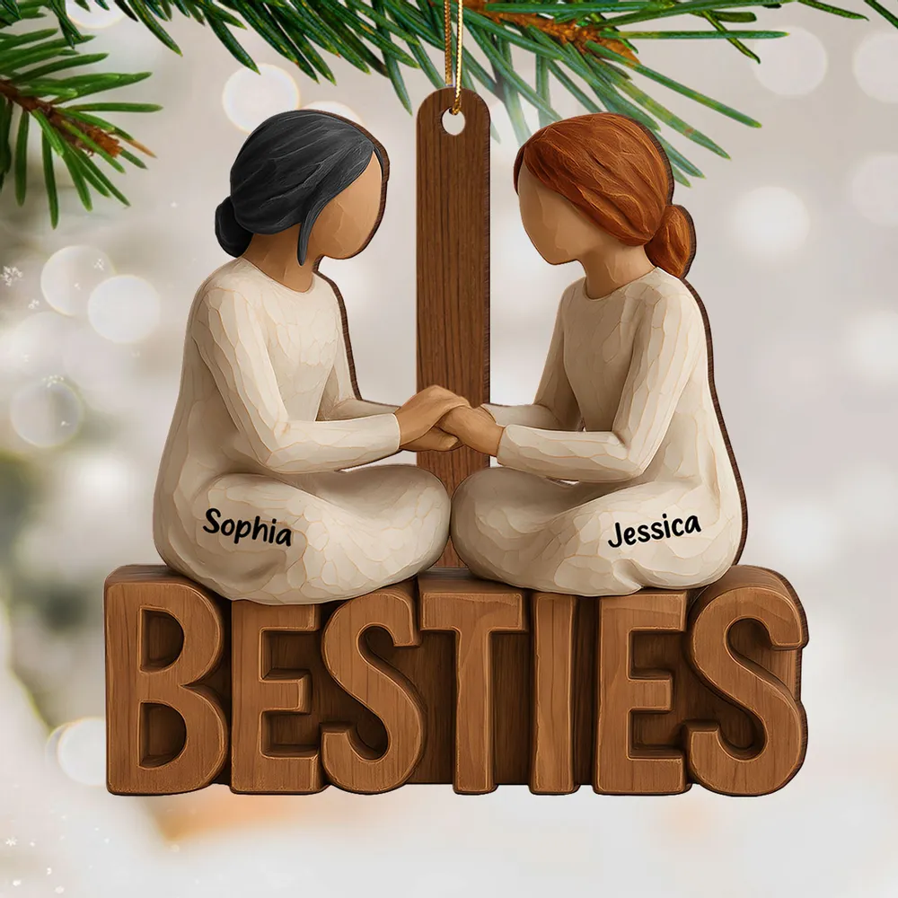 Wooden Ornament Besties Hand-in-Hand, Minimalist Carved Wood Design, Unique Gift for Best Friend, Ready to Hang - Image 6