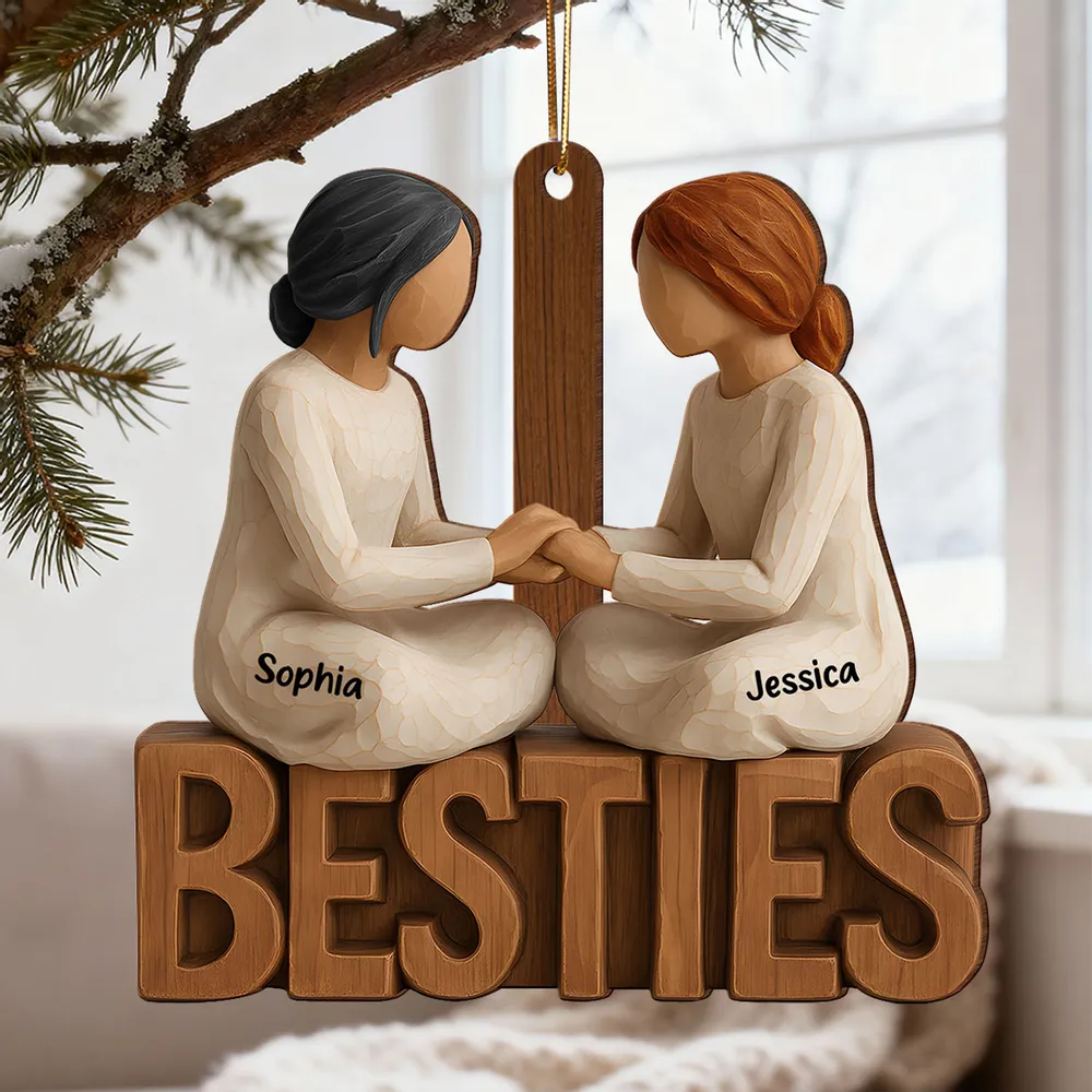 Wooden Ornament Besties Hand-in-Hand, Minimalist Carved Wood Design, Unique Gift for Best Friend, Ready to Hang - Image 7