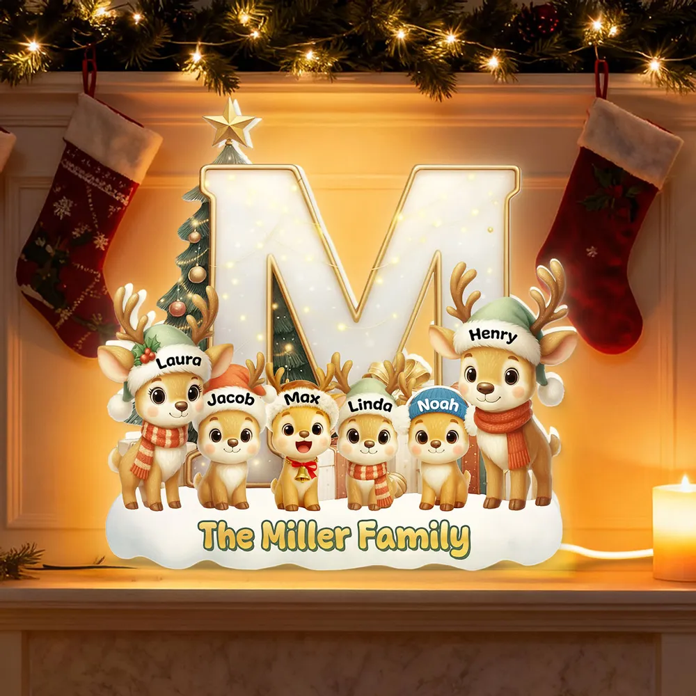 Personalized Acrylic Initial Letter Light Box with Reindeer Family, Cozy Christmas Tree Glow, Festive Home Decor Gift - Image 3